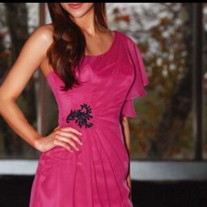 Da Vinci bridesmaid dress short chiffon gown with unique one shoulder design